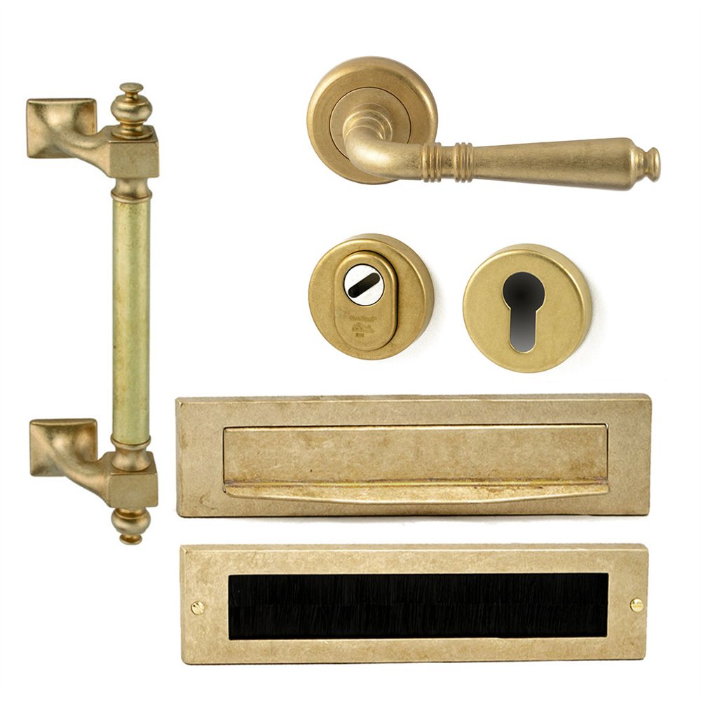 Voordeurset Monaco/Ginerva compleet rechtswijzend - messing getrommeld