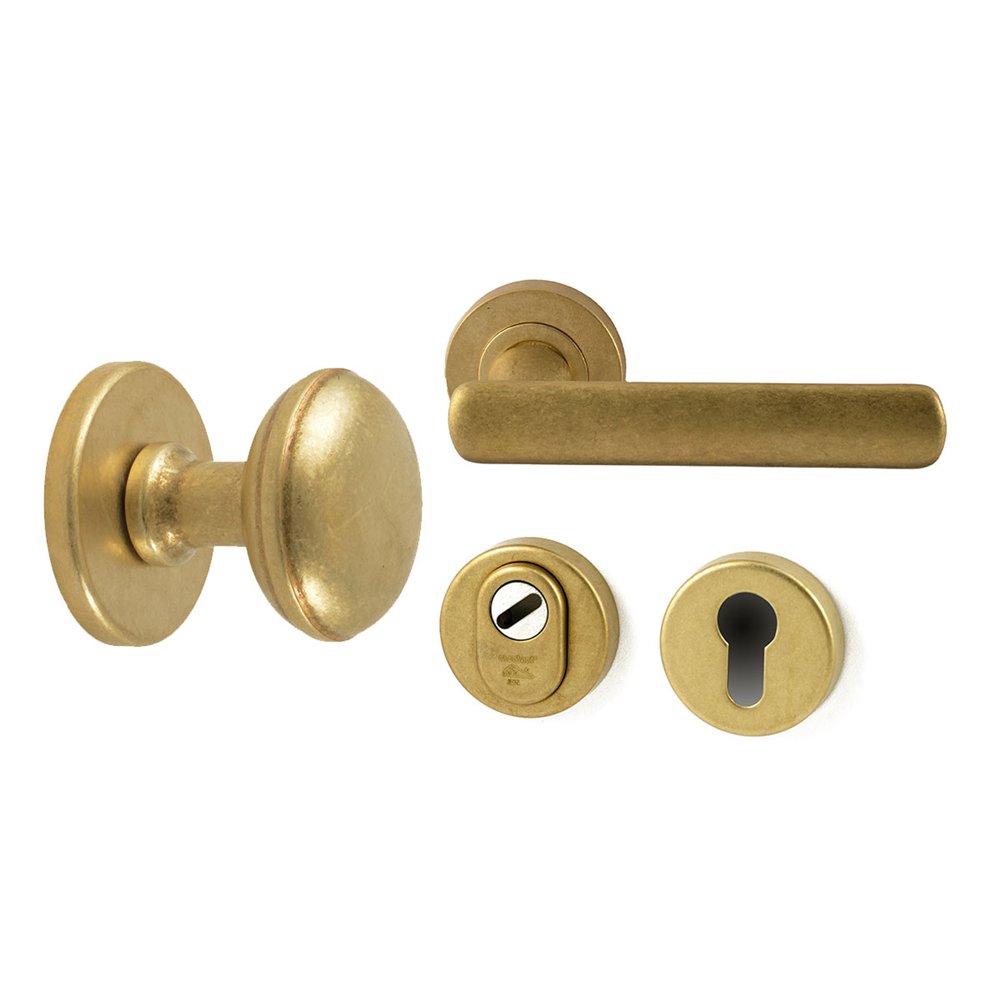 Voordeurset Saturnus/Shadow 3-delig rechtswijzend - messing getrommeld