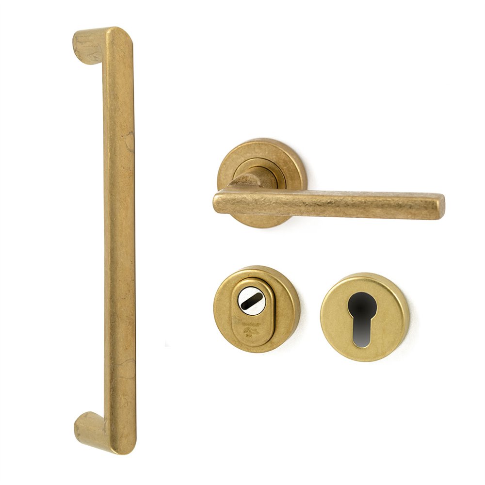 Voordeurset Sara 3-delig linkswijzend - messing getrommeld