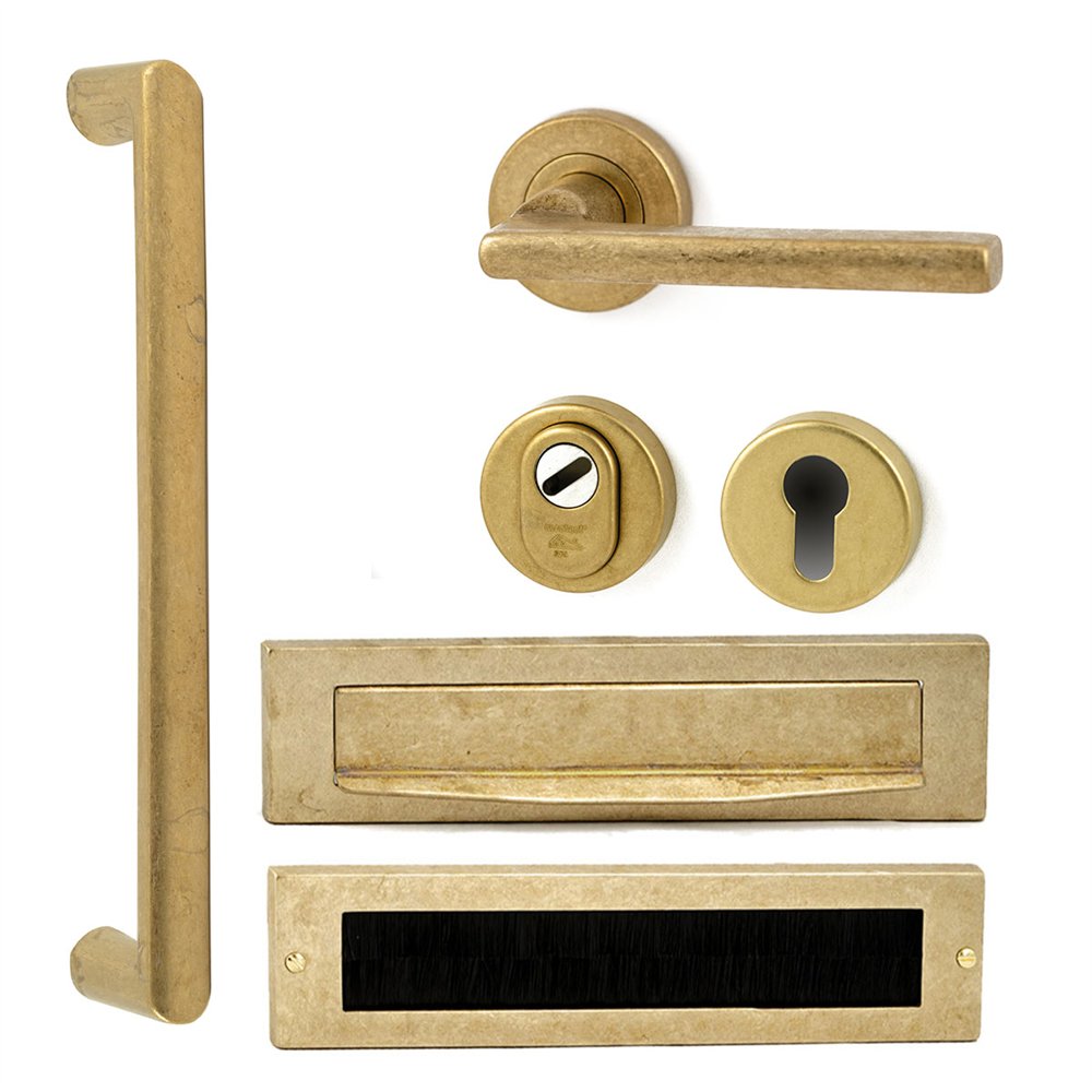 Voordeurset Sara compleet rechtswijzend - messing getrommeld