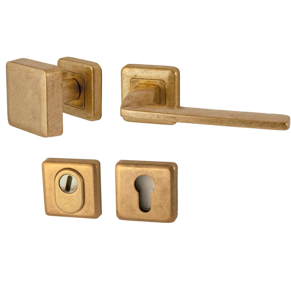 Voordeurset Charley/Zenith 3-delig rechtswijzend - messing getrommeld