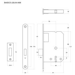 Formani Basics LBLKAN56 kastdeurslot met sleutel afgerond - PVD mat zwart/PVD gunmetal