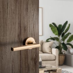 Gatdeel deurkruk Sara op rond rozet linkswijzend - messing getrommeld