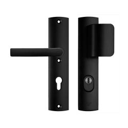 AXA Curve Plus veiligheidsbeslag voordeur gebogen schild D-knop/Blok-kruk PC72 met kerntrekbeveiliging SKG3 - aluminium/zwart