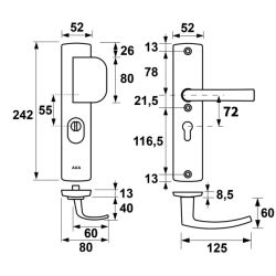 AXA Curve Plus veiligheidsbeslag voordeur gebogen schild D-knop/Blok-kruk PC72 met kerntrekbeveiliging SKG3 - aluminium/zwart