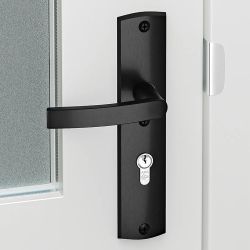 AXA Curve Plus veiligheidsbeslag voordeur gebogen schild S-knop/Blok-kruk PC72 met kerntrekbeveiliging SKG3 - aluminium/zwart