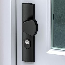 AXA Curve Plus veiligheidsbeslag voordeur gebogen schild S-knop/Blok-kruk PC72 met kerntrekbeveiliging SKG3 - aluminium/zwart