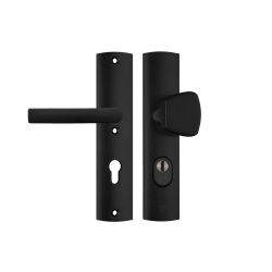 AXA Curve Plus veiligheidsbeslag voordeur gebogen schild S-knop/Blok-kruk PC72 met kerntrekbeveiliging SKG3 - aluminium/zwart