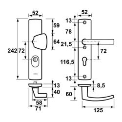 AXA Curve Plus veiligheidsbeslag voordeur gebogen schild S-knop/Blok-kruk PC72 met kerntrekbeveiliging SKG3 - aluminium/zwart