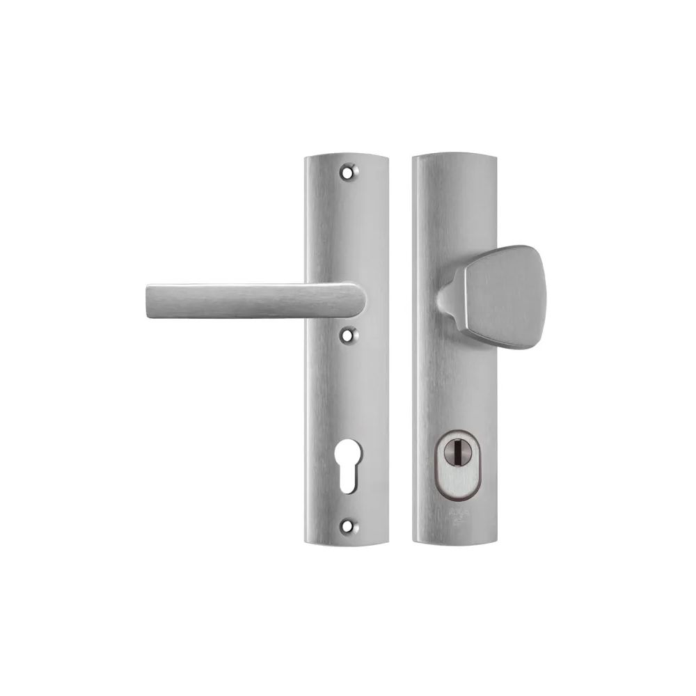 AXA Curve Plus veiligheidsbeslag voordeur gebogen schild S-knop/Blok-kruk PC92 met kerntrekbeveiliging SKG3 - aluminium