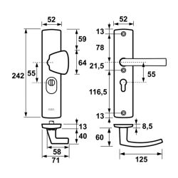 AXA Curve Plus veiligheidsbeslag voordeur gebogen schild S-knop/Blok-kruk PC55 met kerntrekbeveiliging SKG3 - aluminium