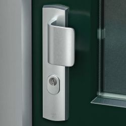 AXA Curve Plus veiligheidsbeslag voordeur gebogen schild D-knop/Blok-kruk PC55 met kerntrekbeveiliging SKG3 - aluminium