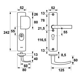 AXA Curve Plus veiligheidsbeslag voordeur gebogen schild D-knop/Blok-kruk PC55 met kerntrekbeveiliging SKG3 - aluminium