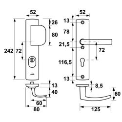 AXA Curve Plus veiligheidsbeslag voordeur gebogen schild D-knop/Blok-kruk PC72 met kerntrekbeveiliging SKG3 - aluminium