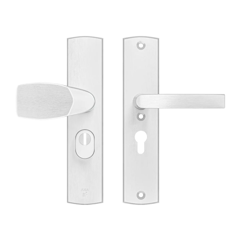 AXA Curve Plus veiligheidsbeslag voordeur gebogen schild Wing-knop/Blok-kruk PC55 met kerntrekbeveiliging SKG3 - aluminium