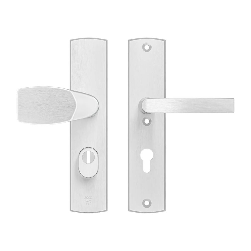 AXA Curve Plus veiligheidsbeslag voordeur gebogen schild Wing-knop/Blok-kruk PC72 met kerntrekbeveiliging SKG3 - aluminium