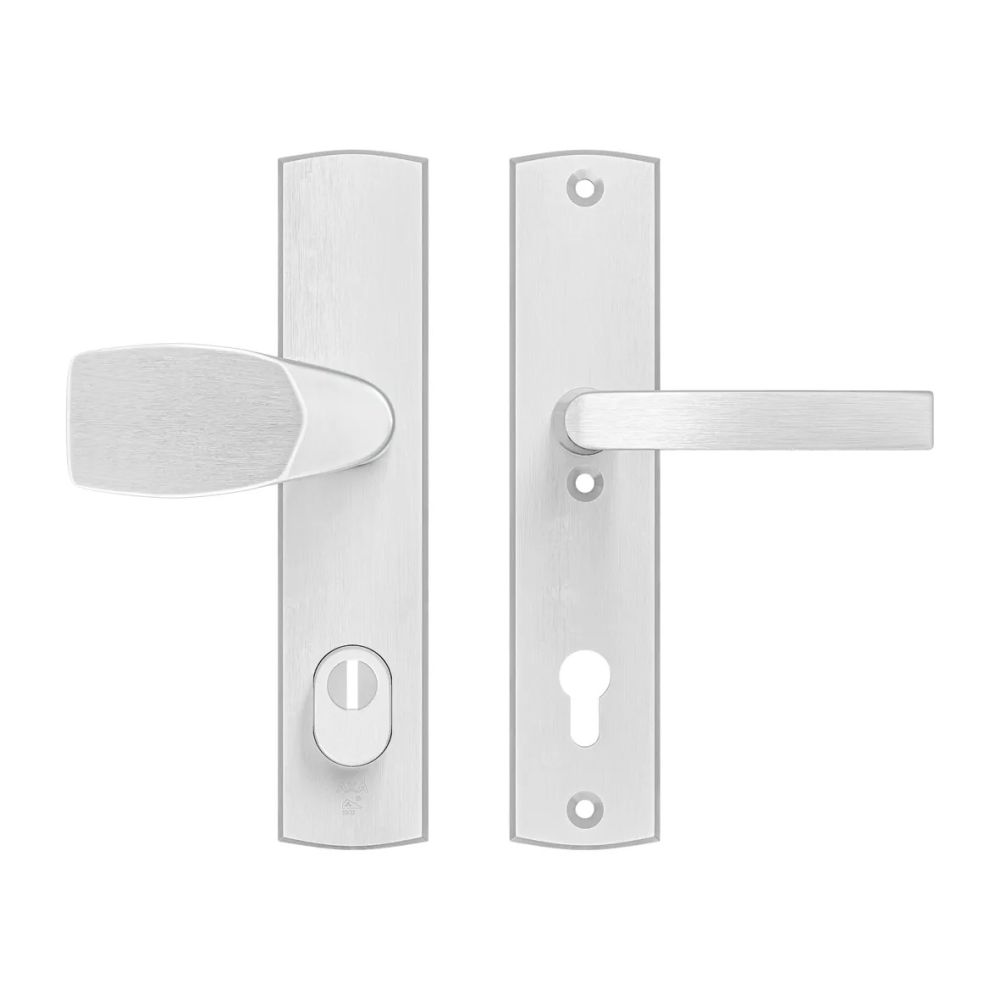 AXA Curve Plus veiligheidsbeslag voordeur gebogen schild Wing-knop/Blok-kruk PC92 met kerntrekbeveiliging SKG3 - aluminium