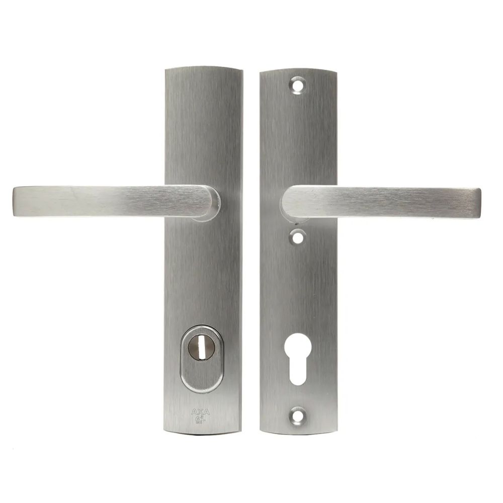 AXA Curve Plus veiligheidsbeslag achterdeur gebogen schild Blok-kruk PC92 met kerntrekbeveiliging SKG3 - aluminium