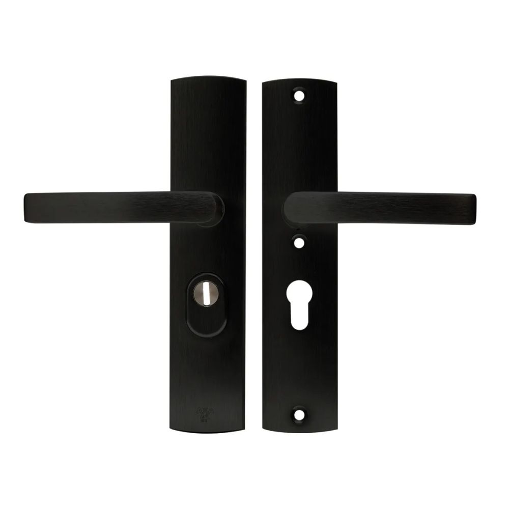 AXA Curve Plus veiligheidsbeslag achterdeur gebogen schild Blok-kruk PC55 met kerntrekbeveiliging SKG3 - aluminium/zwart