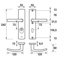 AXA Curve Plus veiligheidsbeslag achterdeur gebogen schild Blok-kruk PC72 met kerntrekbeveiliging SKG3 - aluminium/zwart