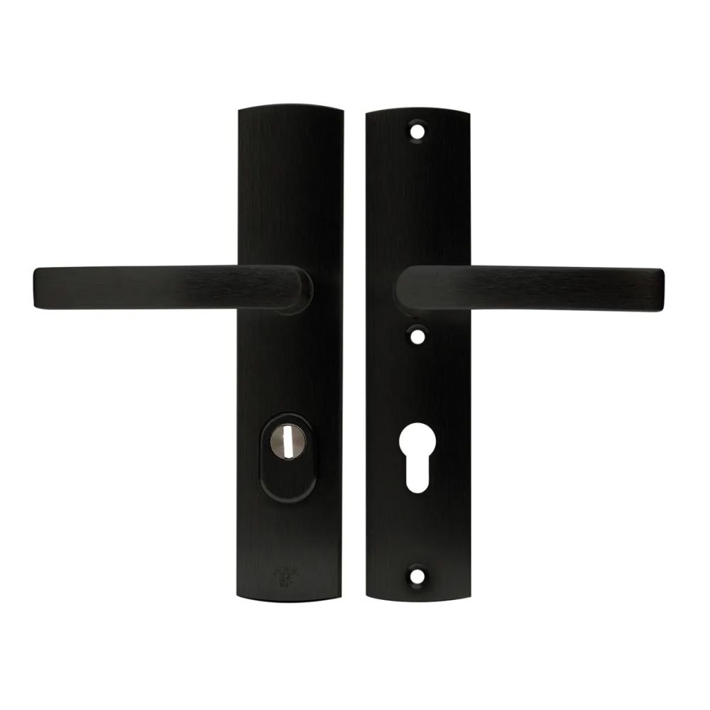 AXA Curve Plus veiligheidsbeslag achterdeur gebogen schild Blok-kruk PC72 met kerntrekbeveiliging SKG3 - aluminium/zwart