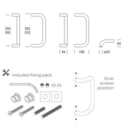 Handgreep Bilbao haaks 32x350mm. - mat zwart