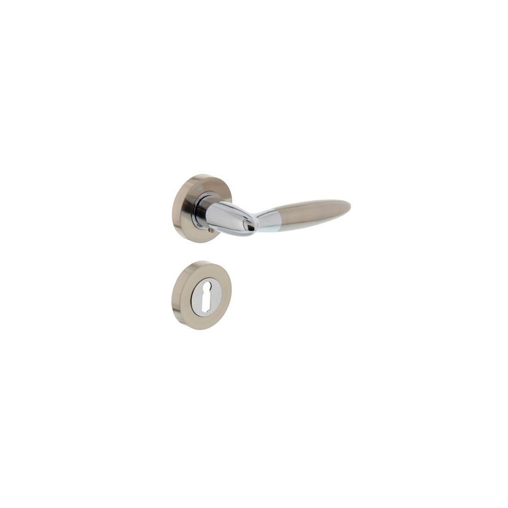 Deurkruk 1682 Elen op rond rozet 7mm nokken met sleutelgat plaatjes chroom/nikkel mat