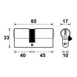 AXA Security SKG** dubbele veiligheidscilinder verlengd 40-45 mm - vernikkeld