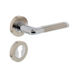 Deurkruk 1684 Marion op rond rozet 7mm nokken met profielcilindergat plaatjes chroom/nikkel mat