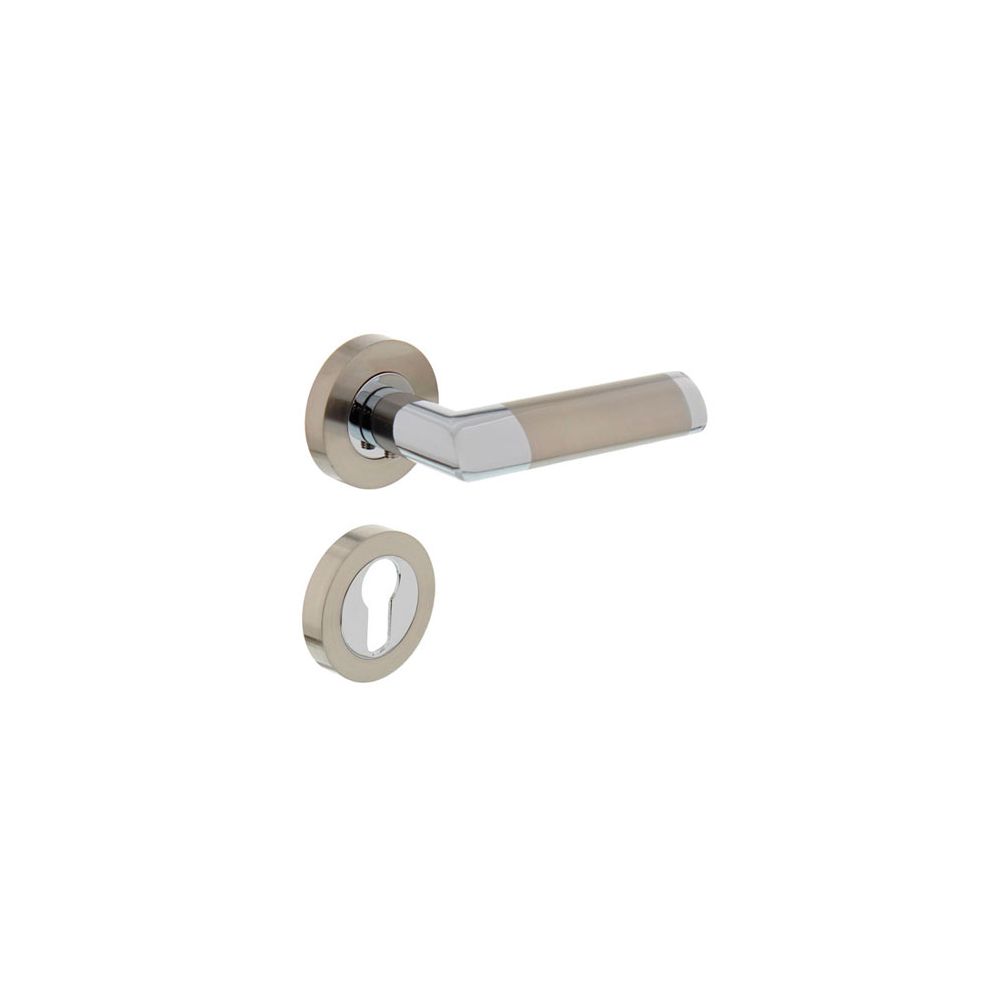 Deurkruk 1685 Nicol op rond rozet 7mm nokken met profielcilindergat plaatjes chroom/nikkel mat