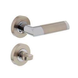 Deurkruk 1685 Nicol op rond rozet 7mm nokken met WC8mm chroom/nikkel mat