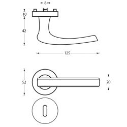 Deurkruk 1689 Blok op rond rozet 7mm nokken met sleutelgat plaatjes chroom/nikkel mat