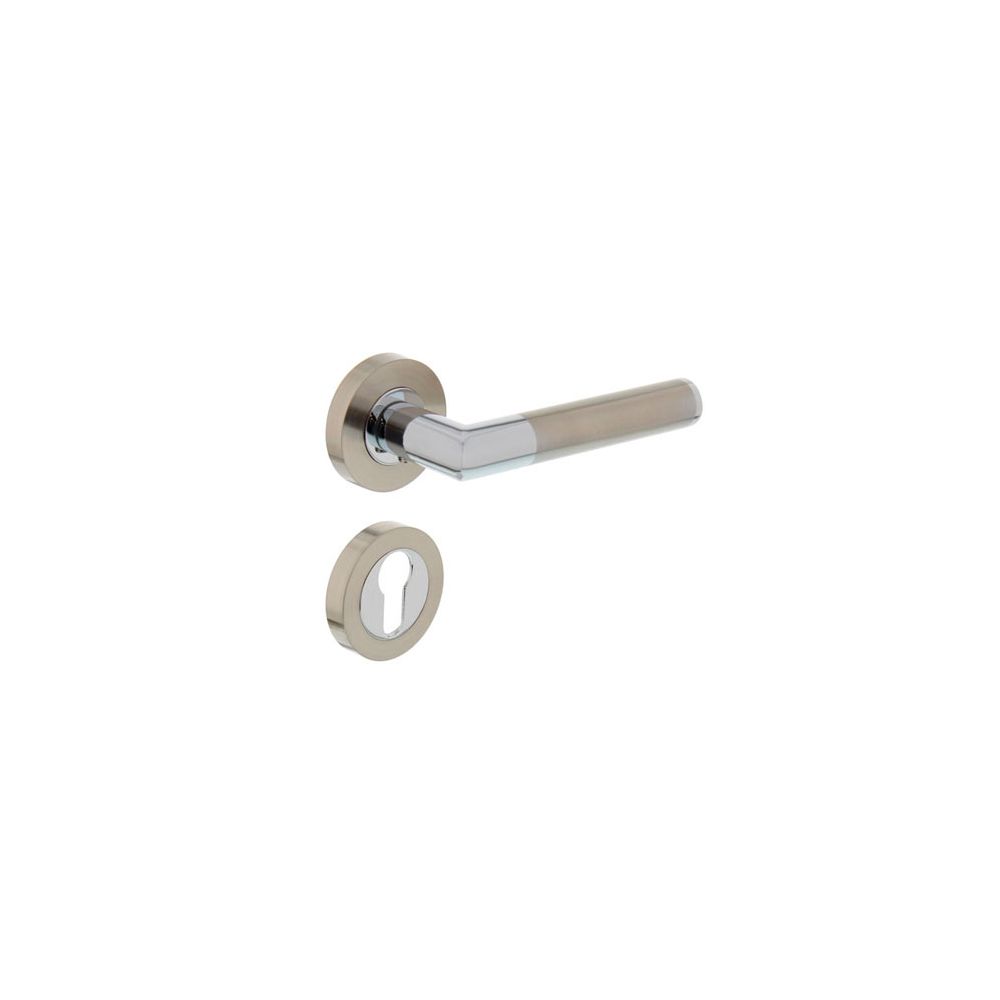 Deurkruk 1693 Bastian op rond rozet 7mm nokken met profielcilindergat plaatjes chroom/nikkel mat