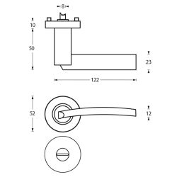 Deurkruk 1697 Sylvia op rond rozet 7mm nokken met WC8mm chroom/nikkel mat