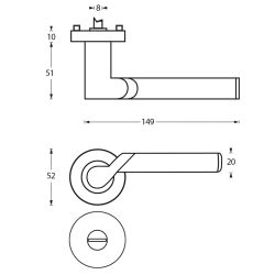 Deurkruk 1701 Casper op rond rozet 7mm nokken met WC8mm chroom/nikkel mat