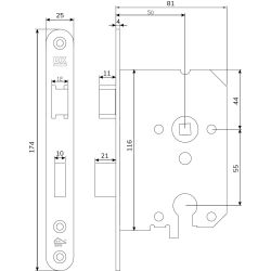 Veiligheids insteekslot SKG** profielcilindergat 55mm met afgeronde voorplaat