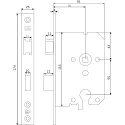 Veiligheids insteekslot SKG** profielcilindergat 55mm met rechthoekige voorplaat