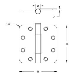 Glijlagerscharnier DIN rechts 89x89x3mm afgerond - RVS