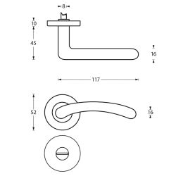 Deurkruk 1699 Marieke op rond rozet 7mm nokken met WC8mm nikkel mat