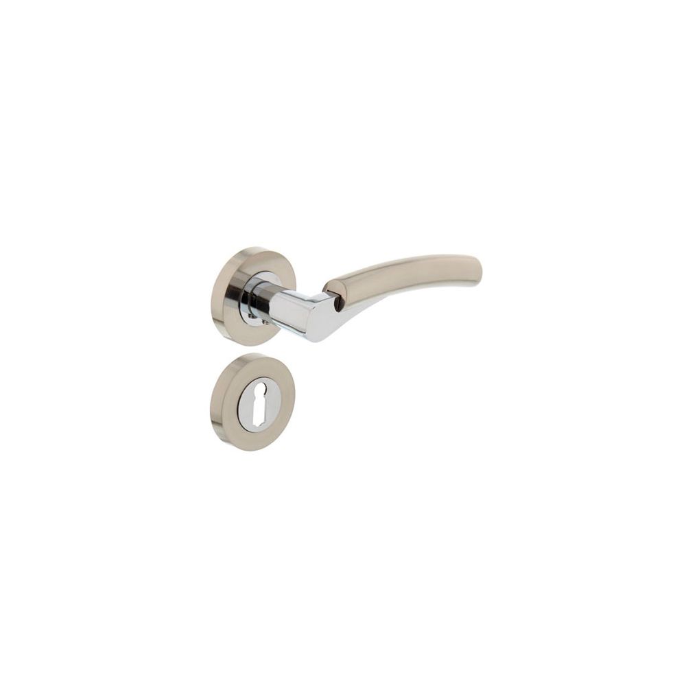 Deurkruk 1700 Bryan op rond rozet 7mm nokken met sleutelgat plaatjes chroom/nikkel mat