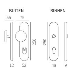 Voordeurset Kira PC55 Basel-zonder kruk SKG3 met kerntrekbeveiliging - PVD Inox