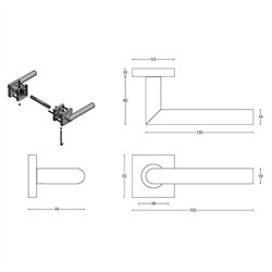 Deurkruk BASICS LBII-19BSQR53G geveerd op vierkant rozet - brons