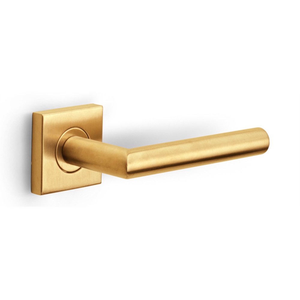 Deurkruk BASICS LBII-19BSQR53G geveerd op vierkant rozet - PVD goud