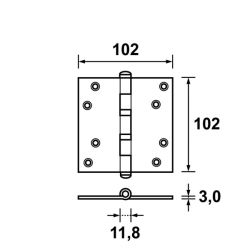 AXA kogellagerscharnier rechthoek 4" (102x102x3 mm) - RVS