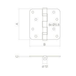 Intersteel kogellagerscharnier afgerond 4" (102x102x3 mm) - RVS