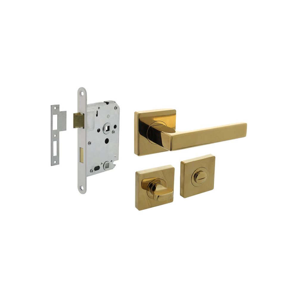 Intersteel deurbeslag set toiletslot 63/8mm wit met deurkruk Hera op rozet 55x55mm en WC-sluiting - PVD messingkleur