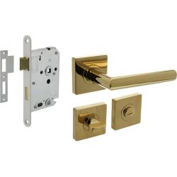 Intersteel deurbeslag set toiletslot 63/8mm wit met deurkruk Bastian op rozet 55x55mm en WC-sluiting - PVD messingkleur