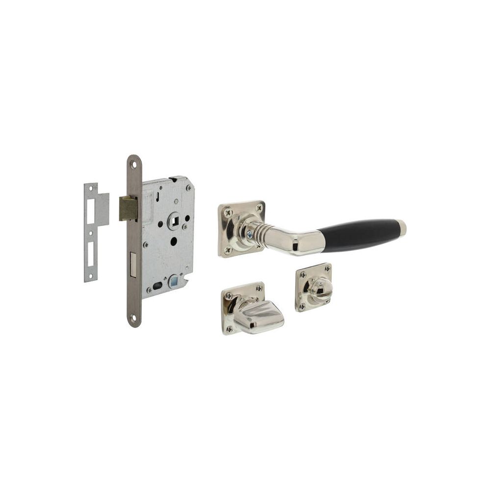 Intersteel deurbeslag set toiletslot 63/8 rvs met deurkruk Ton basic op rozet 38x38mm en WC-sluiting - nikkel