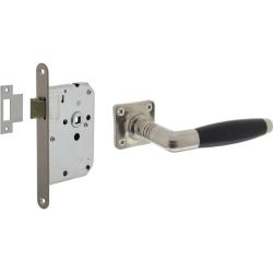 Intersteel set loopslot rvs met deurkruk Ton basic op rozet 38x38mm - nikkel mat