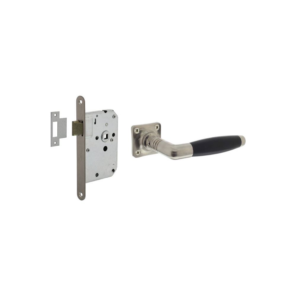 Intersteel set loopslot rvs met deurkruk Ton basic op rozet 38x38mm - nikkel mat